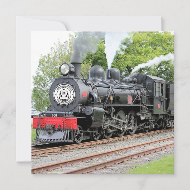Christmas Vintage Steam Engine Train Red Cute Card (Front)