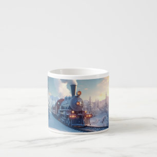 Christmas Vintage Steam Train Snow frozen Woodland Espresso Cup
