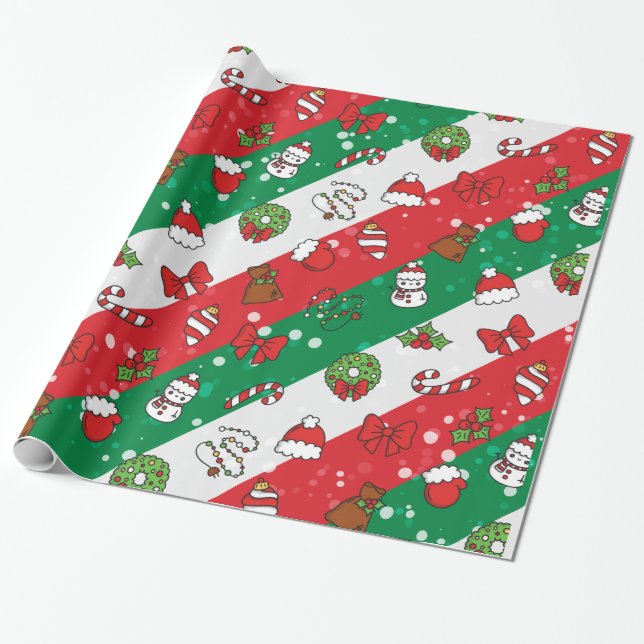 Christmas Vintage Symmetrical Design Wrapping Paper (Unrolled)