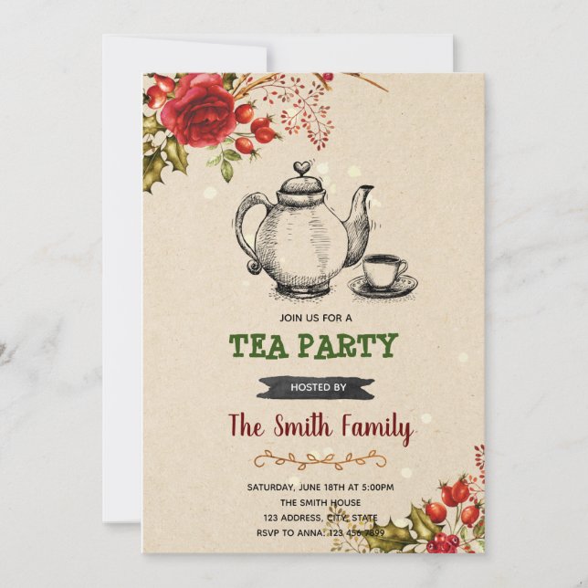 Christmas vintage tea party invitation (Front)