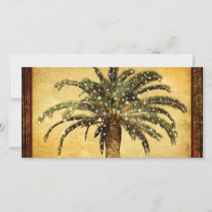 Christmas Vintage Tropical Palm Tree w Snowflakes Holiday Card