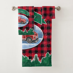Christmas Vintage Truck Add Name Bath Towel Set