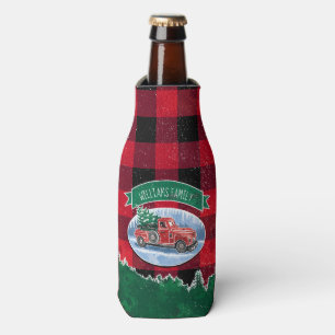 Christmas Vintage Truck Add Name Bottle Cooler