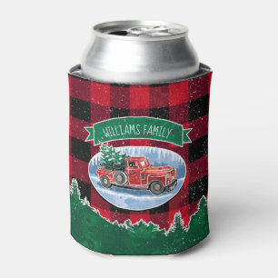 Christmas Vintage Truck Add Name Can Cooler