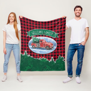 Christmas Vintage Truck Add Name Fleece Blanket