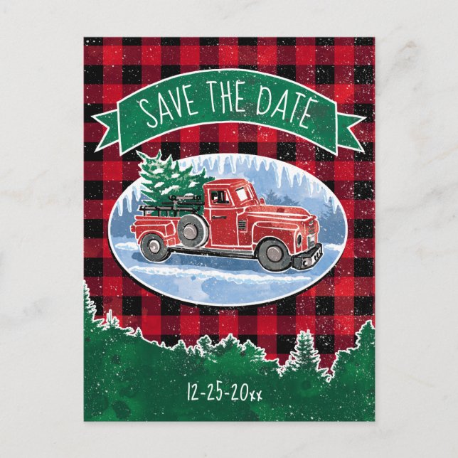 Christmas Vintage Truck Save The Date Announcement Postcard (Front)