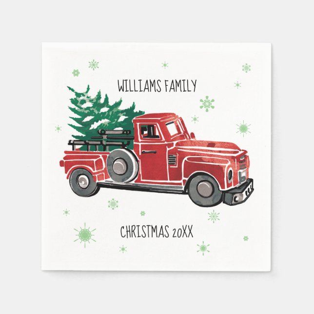 Christmas Vintage Truck w/ Snowflakes Napkin (Front)