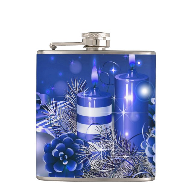 Christmas Vinyl Wrapped Flask/Candlelights Hip Flask (Front)