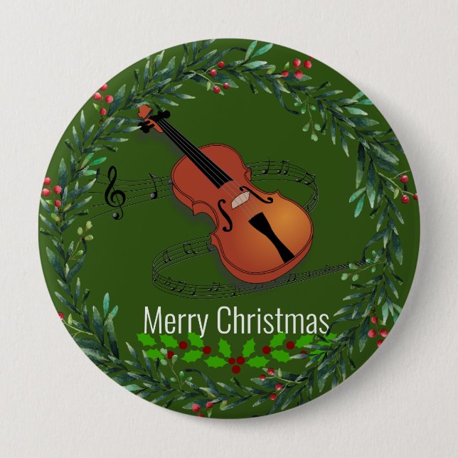 Christmas Violin Music 10 Cm Round Badge (Front)