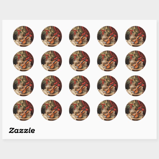 Christmas Violin Music Classic Round Sticker (Sheet)