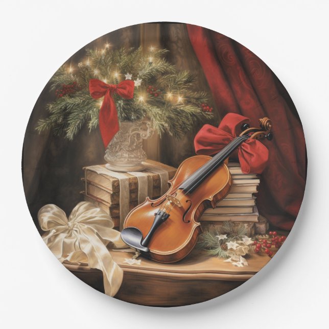 Christmas Violin Music Paper Plate (Front)