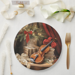 Christmas Violin Music Paper Plate