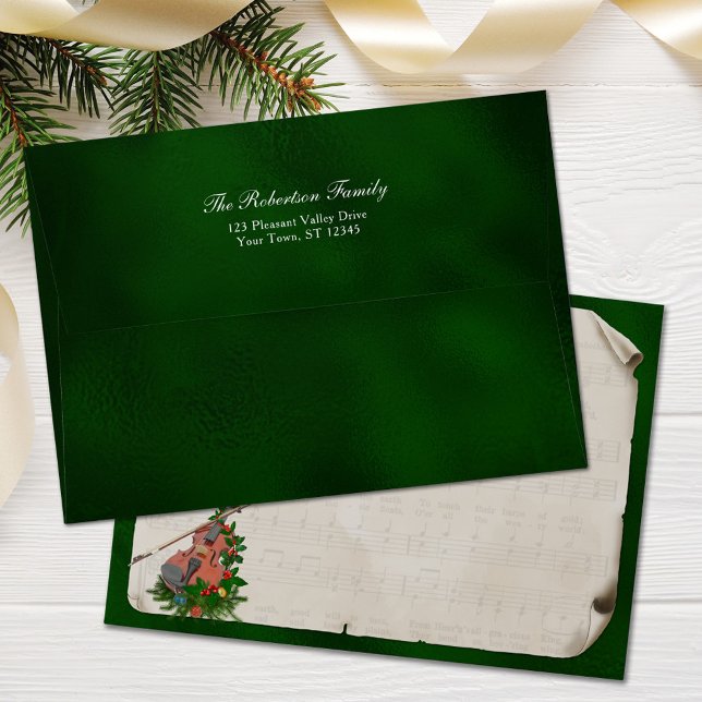 Christmas Violin Vintage Sheet Music Green Envelope (Creator Uploaded)