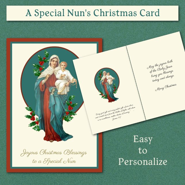 Christmas Virgin Mary Jesus Catholic Nun Rosary (Traditional Catholic Nun's Christmas Card with Virgin Mary and Jesus )