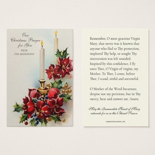 Christmas Virgin Mary Memorare Prayer Poinsettia (Front & Back)