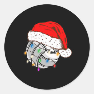 Christmas Volleyball Ball Santa Hat Funny Sport Xm Classic Round Sticker