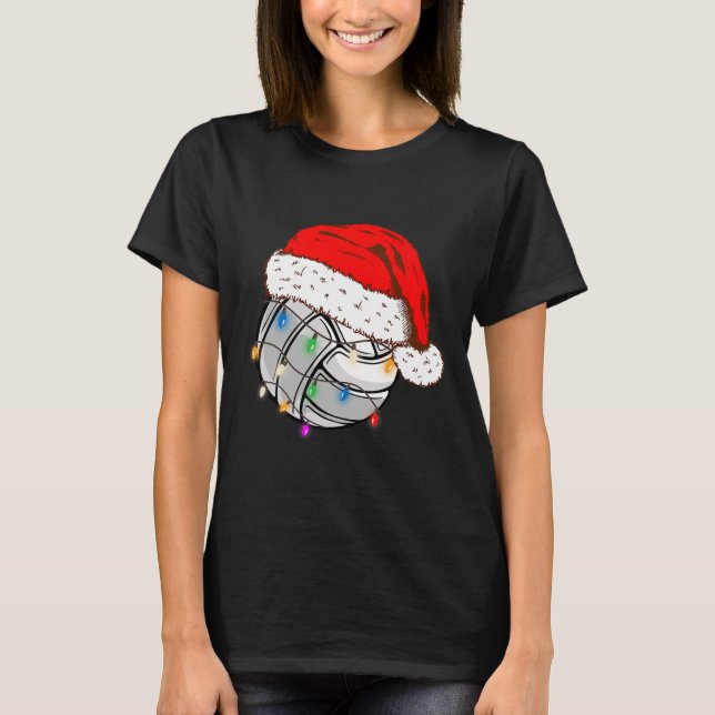 Christmas Volleyball Ball Santa Hat Funny Sport Xm T-Shirt (Front)