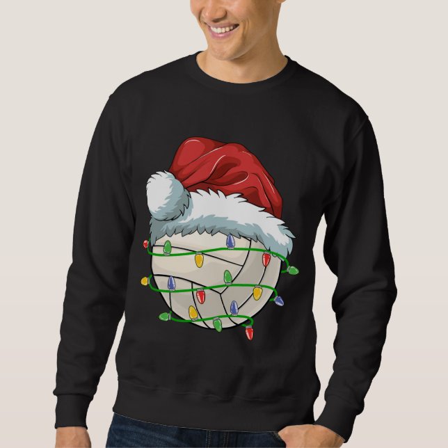 Christmas Volleyball Ball Santa Hat Light Funny Sp Sweatshirt (Front)