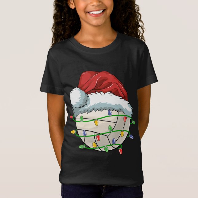Christmas Volleyball Ball Santa Hat Light Funny Sp T-Shirt (Front)