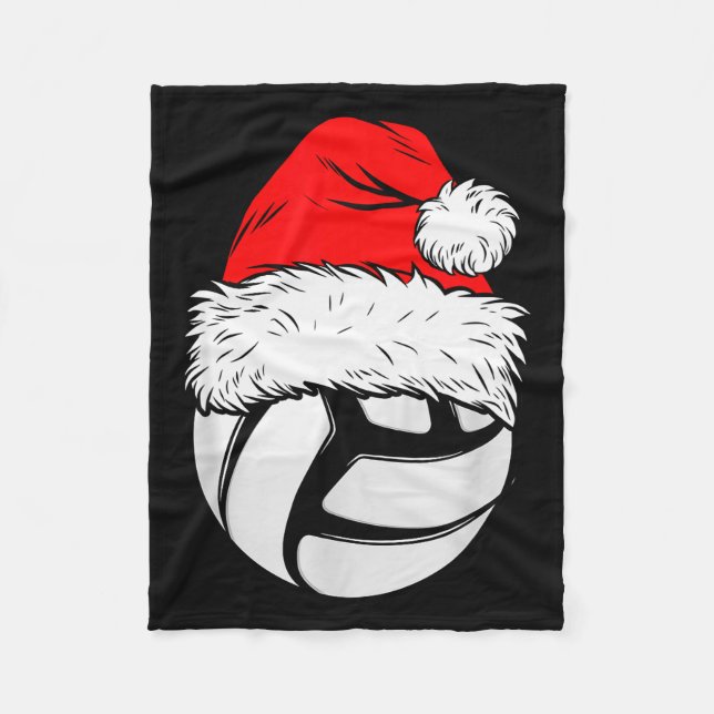 Christmas Volleyball Ball Santa Hat Xmas Matching  Fleece Blanket (Front)