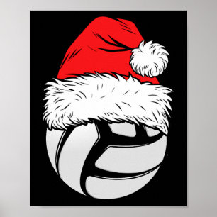 Christmas Volleyball Ball Santa Hat Xmas Matching  Poster