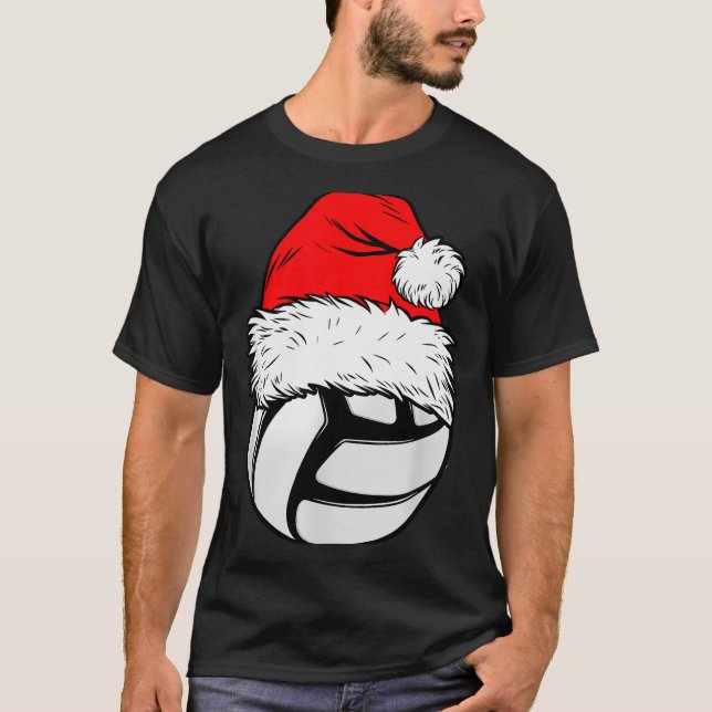 Christmas Volleyball Ball Santa Hat Xmas Matching  T-Shirt (Front)