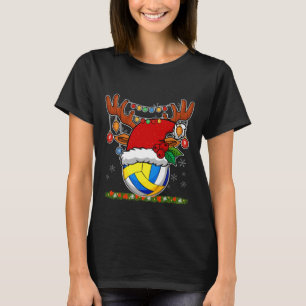 Christmas Volleyball Reindeer & Santa Hat Xmas T-Shirt