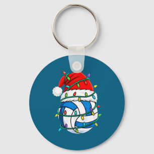 Christmas Volleyball Santa Hat Lights Srts Xmas Pa Key Ring