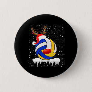Christmas Volleyball Santa Hat Reindeer Xmas Light 6 Cm Round Badge
