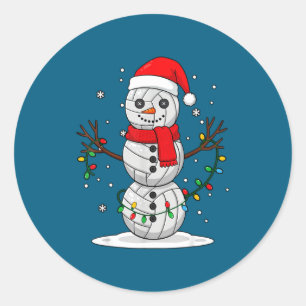 Christmas Volleyball Snowman Santa Hat Funny Holid Classic Round Sticker