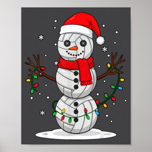 Christmas Volleyball Snowman Santa Hat Funny Holid Poster