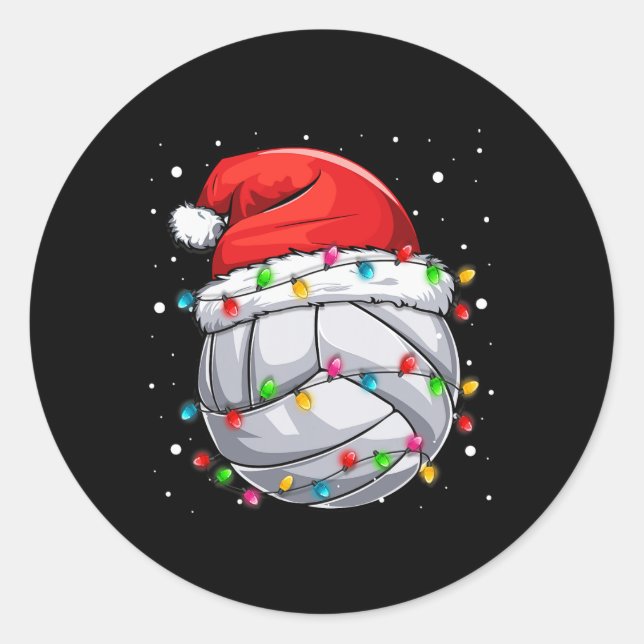 Christmas Volleyball Xmas Santa Sports Hat Ball Ki Classic Round Sticker (Front)