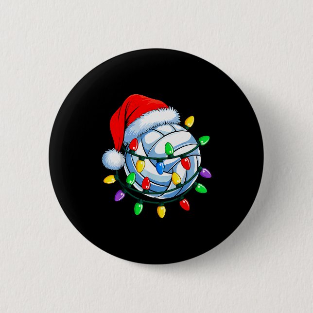 Christmas Volleyball Xmas Santa Srts Hat Mens Wome 6 Cm Round Badge (Front)
