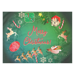 Christmas w/Santa's Reindeer Tablecloth