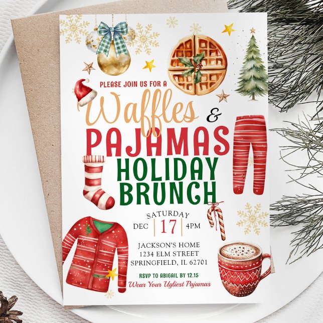 Christmas Waffle and Pyjamas Holiday Brunch Invitation (Creator Uploaded)