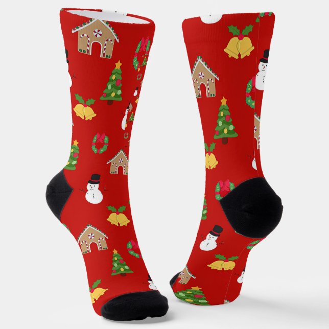 christmas wallpaper pattern background gifts red socks (Angled)