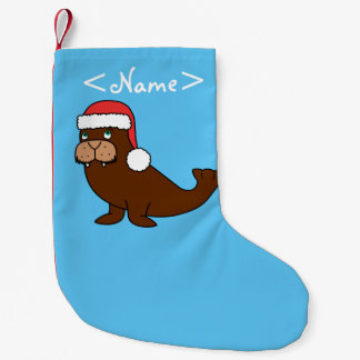 Christmas Walrus with Red Santa Hat Small Christmas Stocking