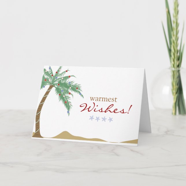 Christmas Warmest Wishes Palm Tree Greeting Holiday Card (Front)