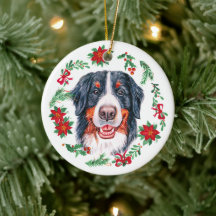 Christmas Watercolor Bernese Mountain dog