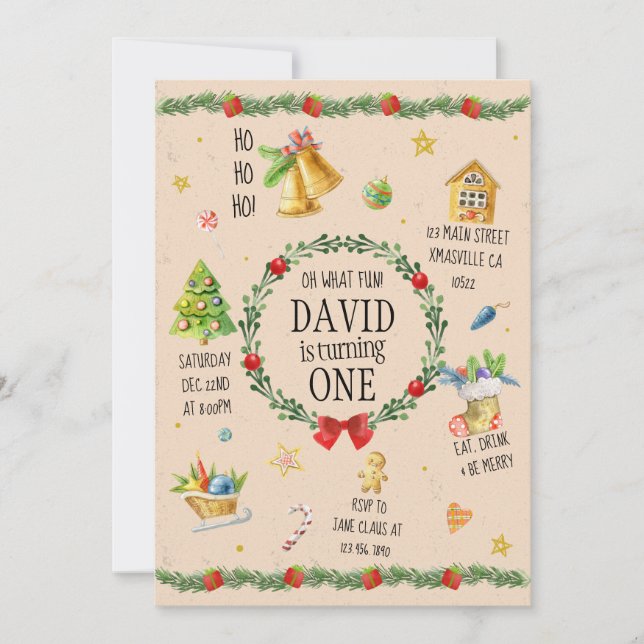 Christmas Watercolor Birthday Invite (Front)