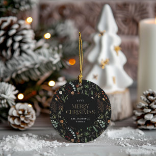 Christmas watercolor botanical floral dark moody ceramic tree decoration