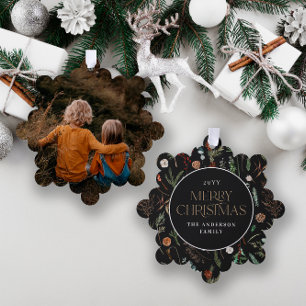 Christmas watercolor botanical floral dark moody tree decoration card