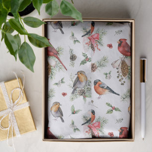 Christmas Watercolor Cardinal Robin Pinecones Tissue Paper