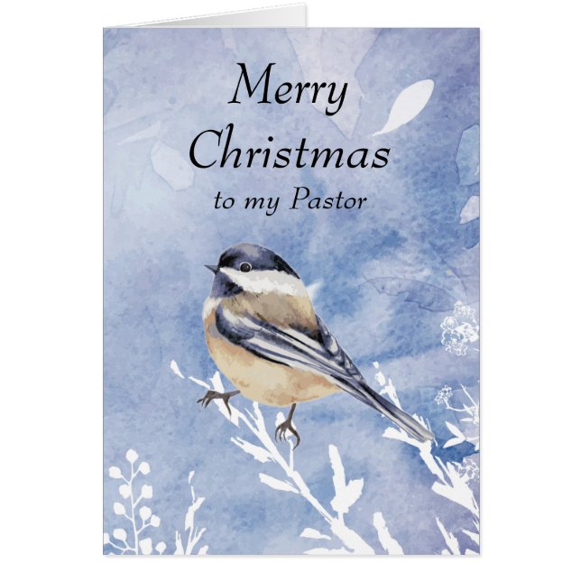 Christmas Watercolor Chickadee Bird Winter Pastor (Front)