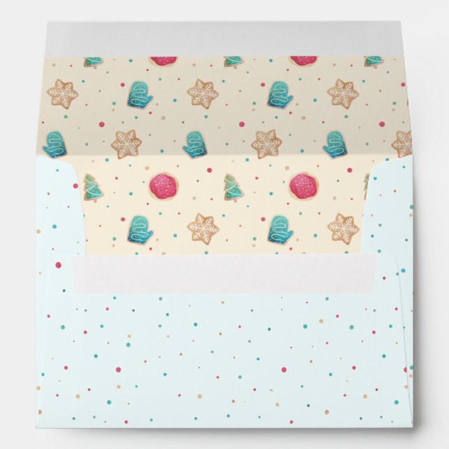 Christmas Watercolor Cookies Pattern Ice Blue Envelope (Back (Bottom))