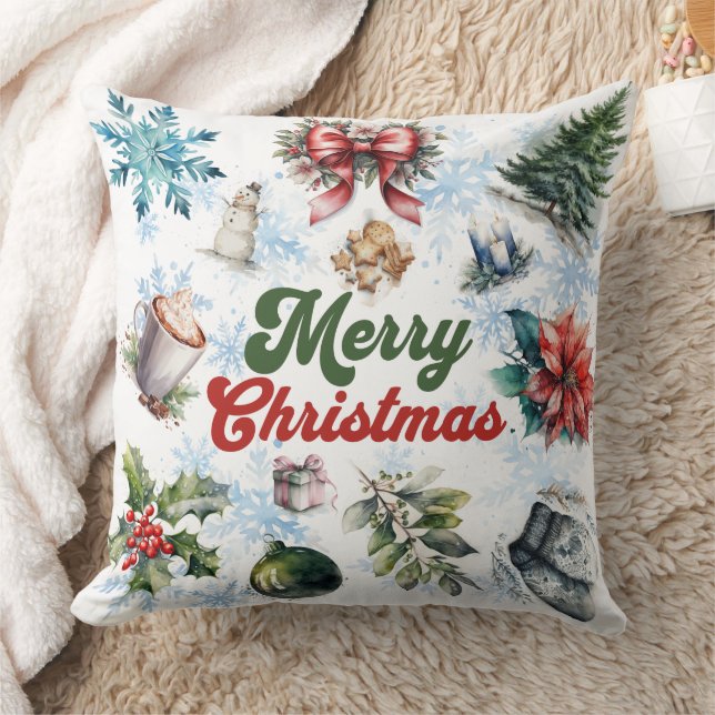 Christmas Watercolor  Cushion (Blanket)