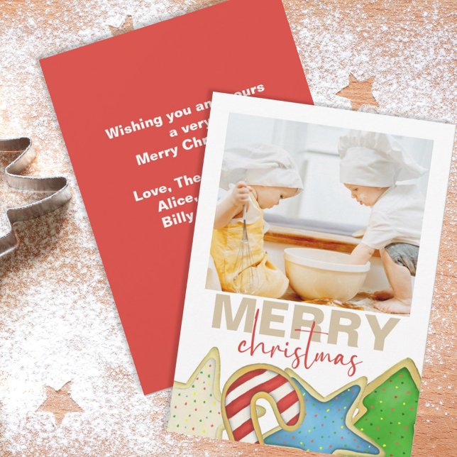 Christmas Watercolor Cute Cookies 1 Photo Holiday Card (Merry Christmas holiday photo card with whimsical cookie artwork.)