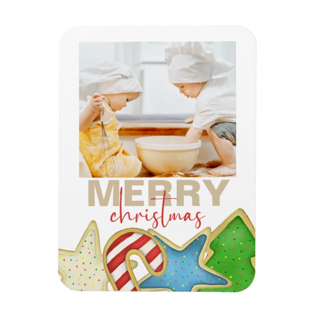 Christmas Watercolor Cute Cookies 1 Photo Holiday Magnet (Vertical)
