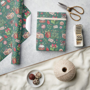 Christmas Watercolor Decor Pattern Holiday Wrapping Paper
