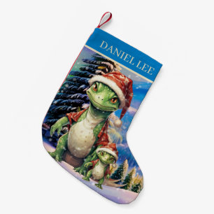 Christmas watercolor dinosaur add name small christmas stocking